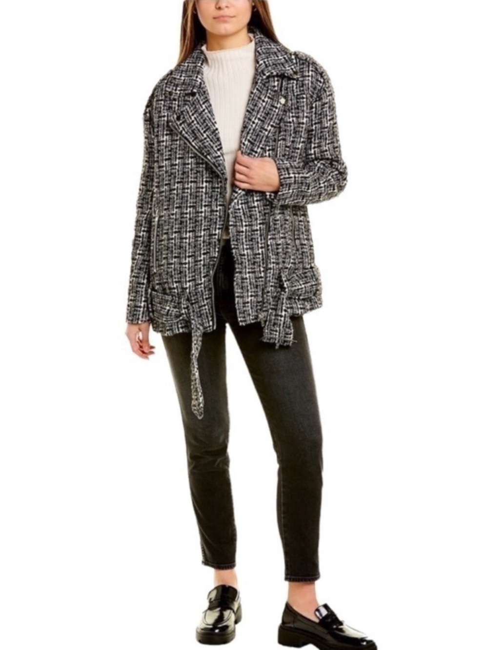 Walter Baker Remi Tweed Oversized Jacket Black White